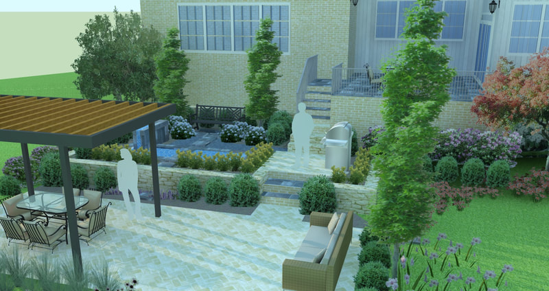 3D rendering of backyard lounge area